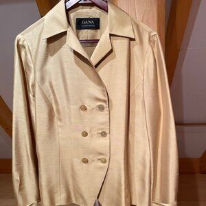 VTG 90s Dana Buchman 100% RawSilk deep yellow double breasted blazer, exquisite